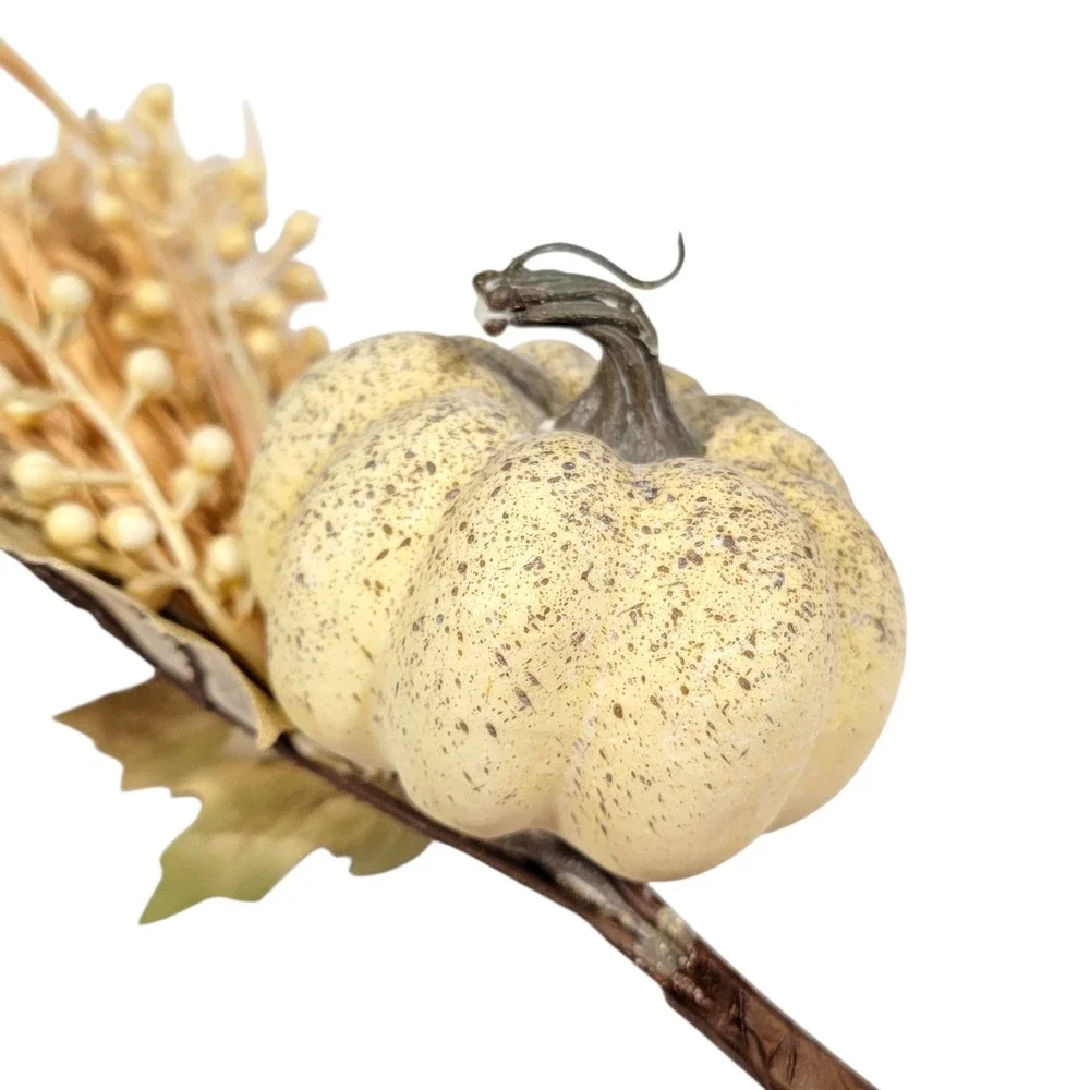 Fall Pumpkin Floral Spray Set of 2 Cream Berries Maple‎ Leaf Raffia Autumn Picks